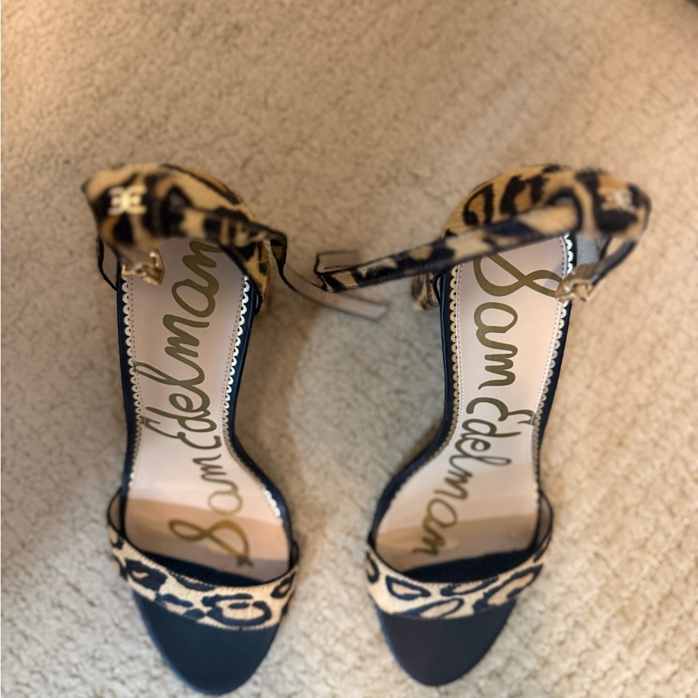 Sam Edelman Black and Tan Heels with Leopard Print